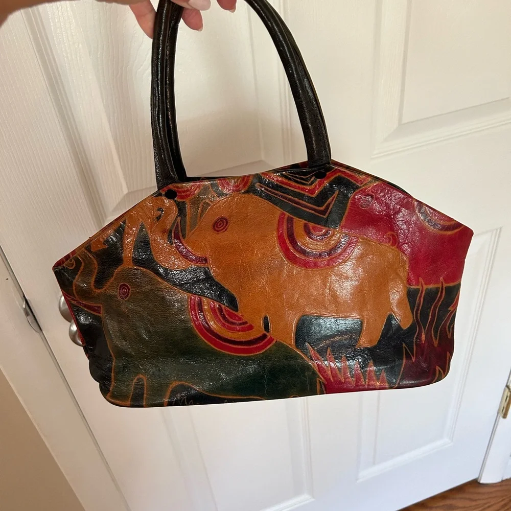 Vintage Elephant hand-tooled genuine leather bag made in India
